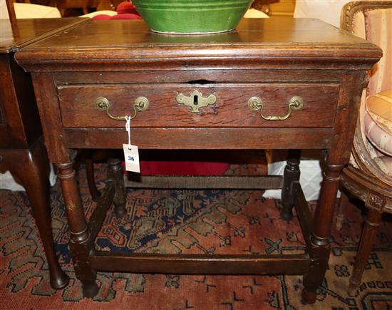 An early 18th century oak side table, Width 74cm